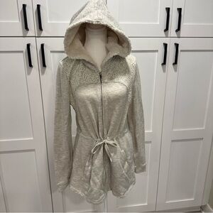 Anthropologie Saturday Sunday faux fur hood lace detail oatmeal Zip-Up Jacket L